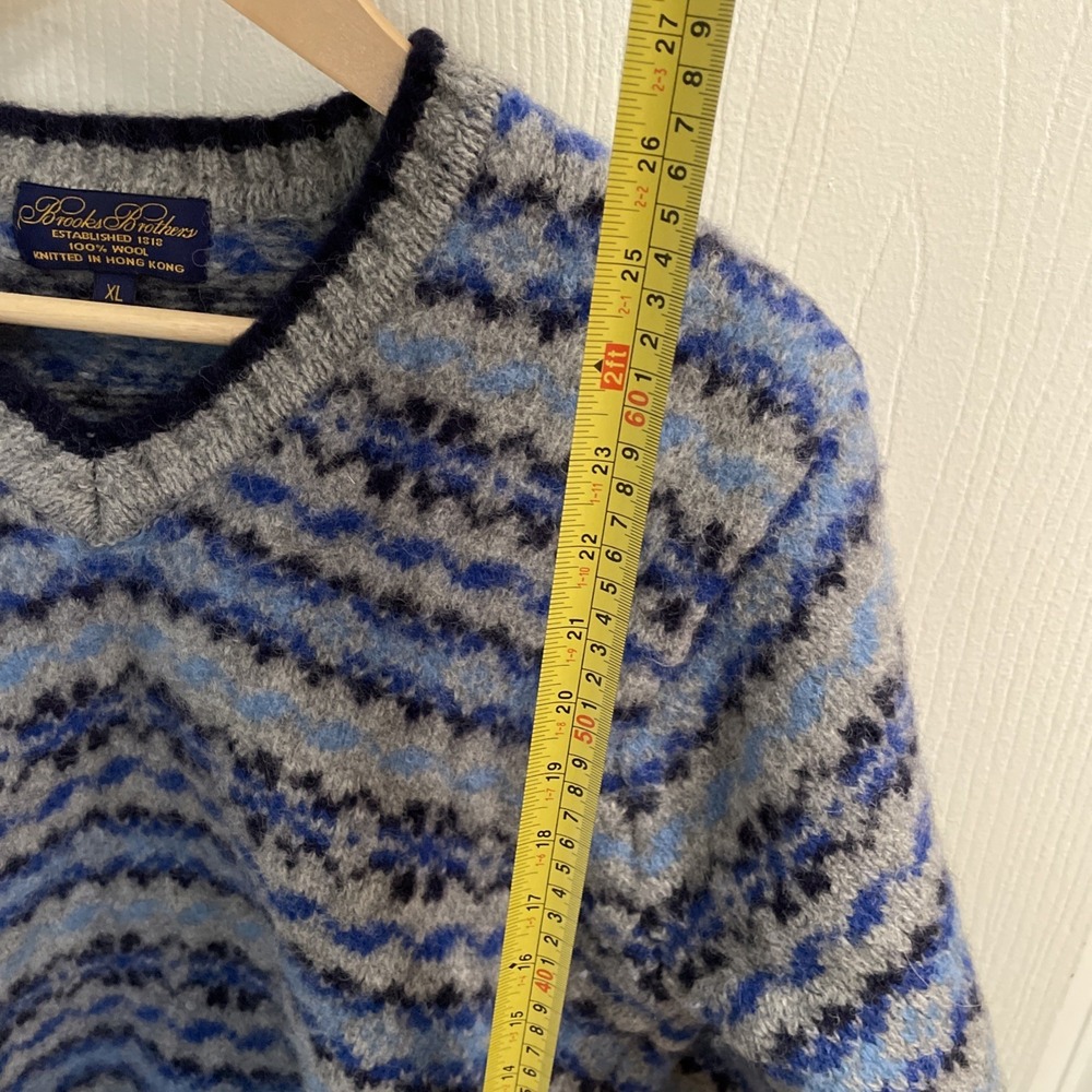 VTG Brooks Brothers Wool Knit Faire Isle Snowflake V Neck Pullover Sweater XL - Picture 10 of 10